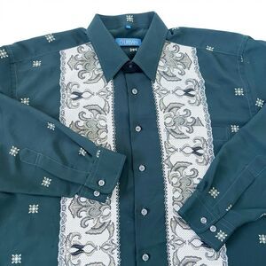 Vintage D'Urban Disco Crazy Funky Novelty Polyester Shirt Button Front XL Green